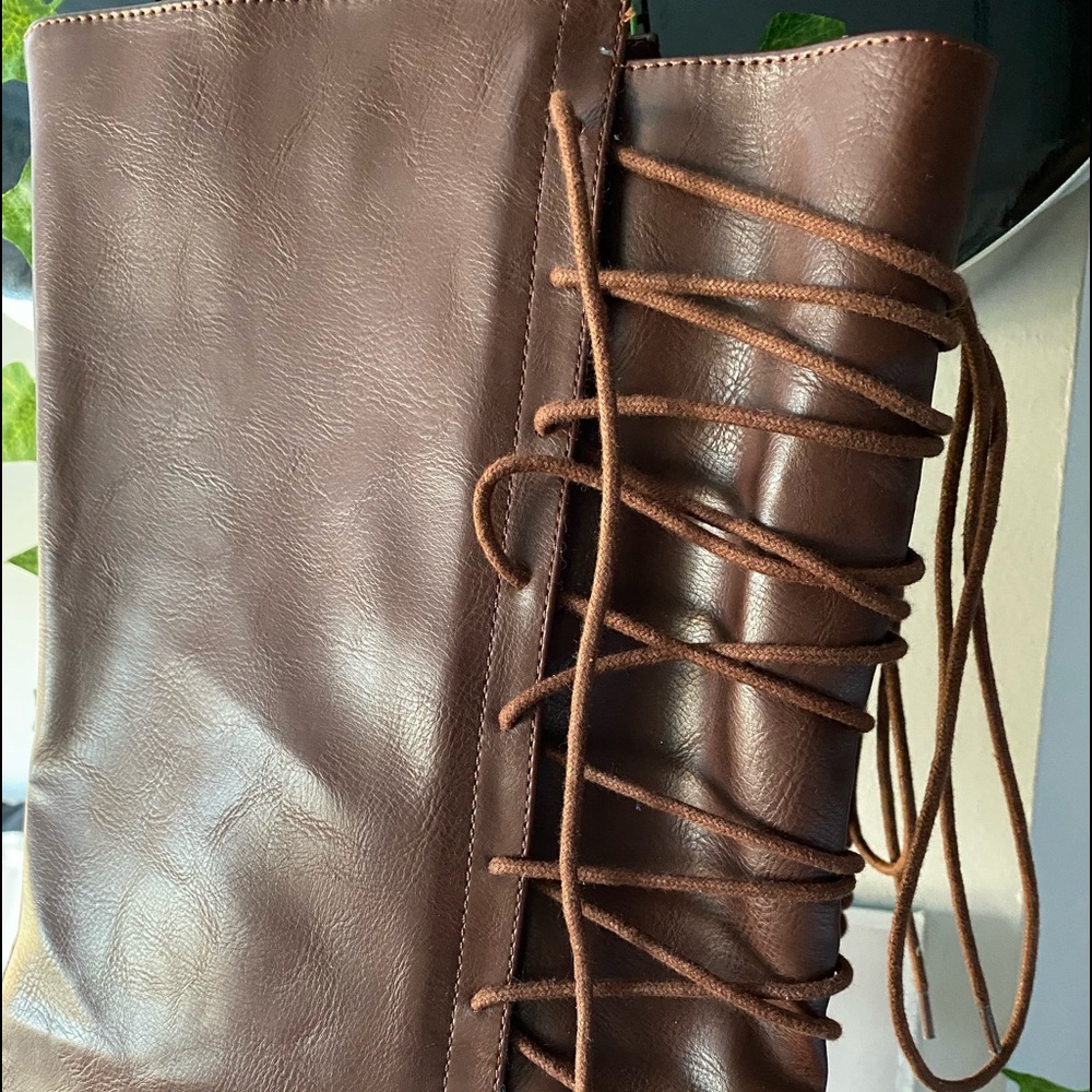 Over The Knee Lace Up Wedge Boots - brown - Picture 2 of 9